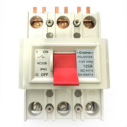 Crabtree Polestar 125/22B AC22A 125A 125 Amp 3 Pole Phase Isolator Main Switch Disconnector